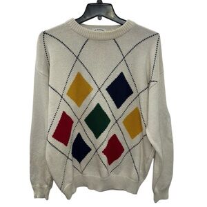 VTG David Leadbetter M Golf Apparel Jos. A. Bank Argyle Sweater 100% Cotton Prep